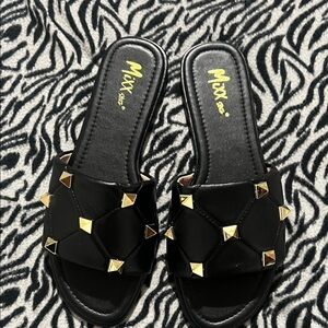 Black and Gold Studded Women's Sandals